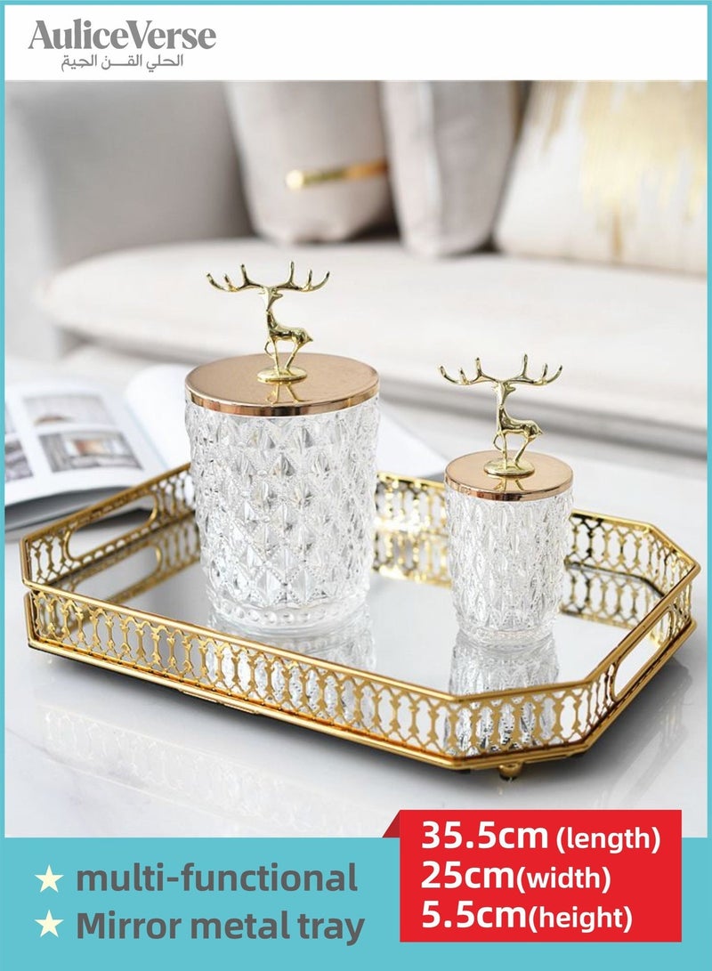 أوليس فيرس  ديلوكس الذهب مرآة معدنية صينية | طاولة القهوة ، طاولة خلع الملابس ، ديكور المنزل الديكور صينية | حامل شمعة ، علبة عطر | متعددة الأغراض تخزين صينية ( مستحضرات التجميل والفواكه والمشروبات والعطور التخزين ) - Image 1